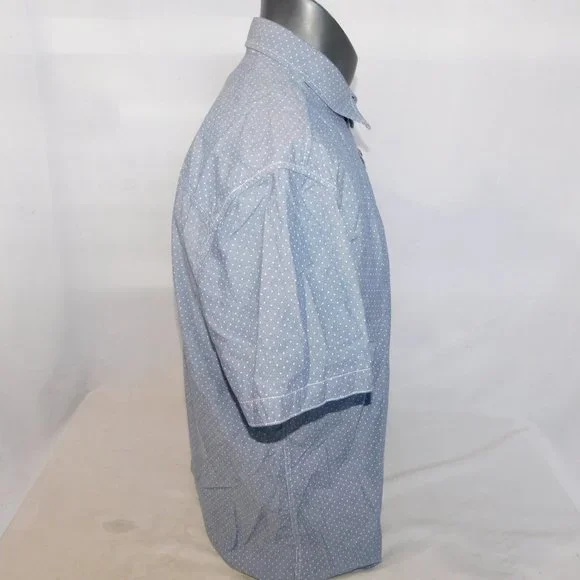 Point Zero Black Label Mens L Blue Polka Dot Short Sleeve Button Front Shirt - Picture 7 of 10